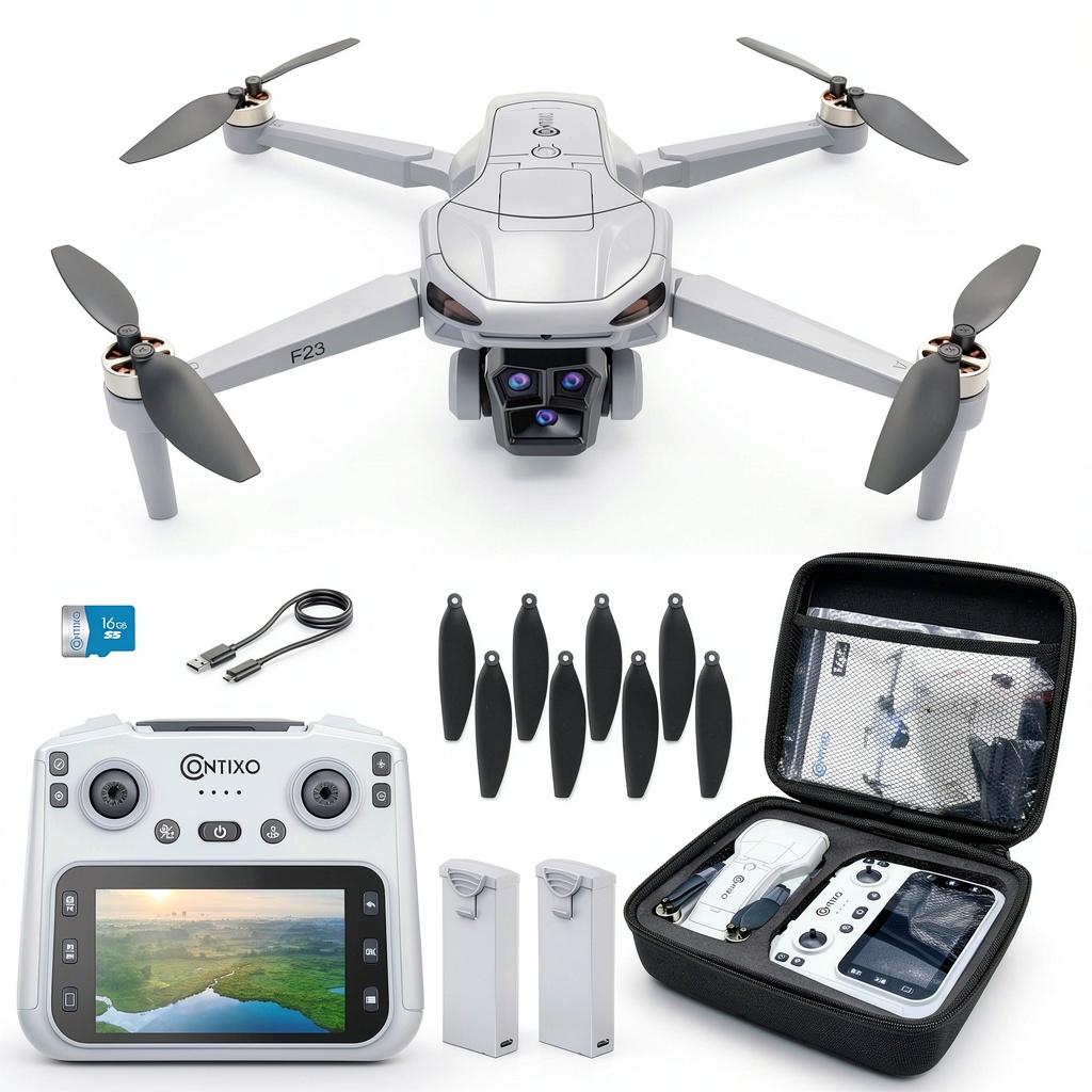 Testing Contixo F23 GPS FPV drone flight stability in open park setting