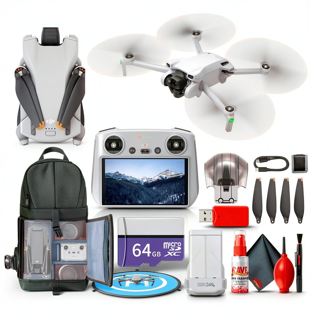 DJI Mini 3 drone in folded position on a backpack